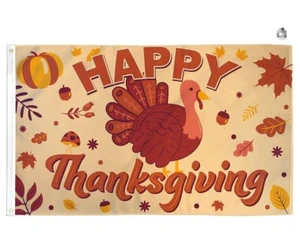 Thanksgiving Flag 3X5Ft Thanksgiving Holiday Turkey Home Decor Flag Banner With Brass Grommets for Yard Porch Outdoor Decor