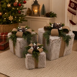 Christmas Decoration Products High Quality New Brown Fluffy Faux Rabbit Fur Gift Box 3 Piece Per Set for Home Xmas Supplier