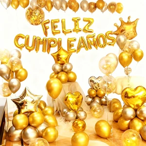 1Factory Direct Sales FELIZ CUMPLEANOS Foil Balloon Set Gold Theme Happy Birthday Party Decorations supplies for adults and kids