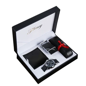 Men's Promotional Business Diverse Gift Set Father's Day Automatic Watch Silk Screen Printed Leather Buckle Belt Wallet Birthday