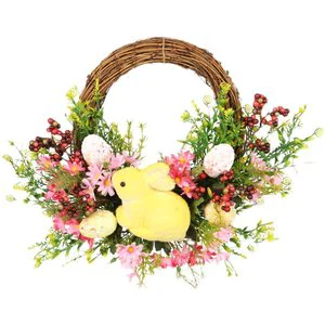 Easter Bunny Half Wreath Colorful Eggs Rabbit Ornaments Home Living Room Wall Hanging Artificial Flowers Ribbon Light Decoration