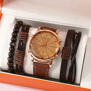 Cross-border Business Gift Set Fancy & Yc Men's Quartz Watch and Leather Bracelet Set Father's Day Gift