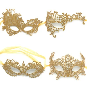 Custom Lace Material Venetian Masquerade Gold Carnival Party Hand-held Masquerade Party Mask