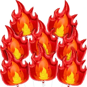 Large Flame Aluminum Foil Balloon 1 Fire Truck Birthday Party Supplies for Children's Firefighter Theme Decorations
