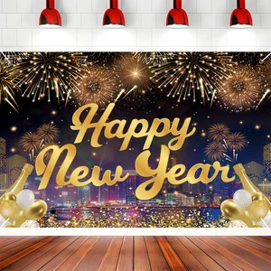 Colorful Carnival Fireworks New Year Banner Christmas Night Decorations Exclusive Black and Gold Chinese New Year Decorations