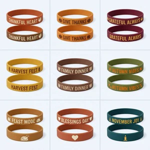 Embossed Ink Filled Thanksgiving Giveaway Silicone Wristband Custom Logo Pantone Color Wholesale for November Dinner Gift