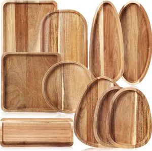 Acacia Wood Plates Wooden Serving Platter Christmas Dinner Plate And Trays Charcuterie Board For Cheese Fruit Cookie Dessert