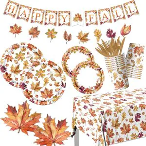 Maple Leaf Thanksgiving Paper Plates and Napkins Cups Tablecloth Tableware for Harvest Fall Festival Autumn Party Supplies