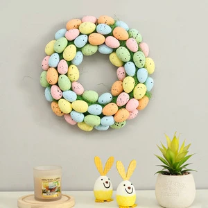 Home New Products Reed Easter Egg Wreath Pendant 26cm Silk Flower Easter Decorations for Door Wall Hanging