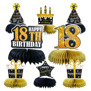 Adult Birthday Theme Party Black Honeycomb Ball Set Kit Party Supplies Happy Birthday Decoration for Boy Girl