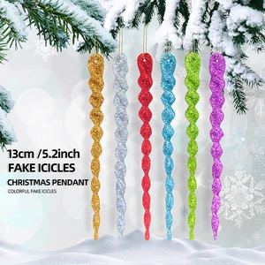 High Quality Vintage Christmas Plastic Engraved Icicles Hanging Ornaments for Xmas Tree-Colorful Simulation Environment-Friendly