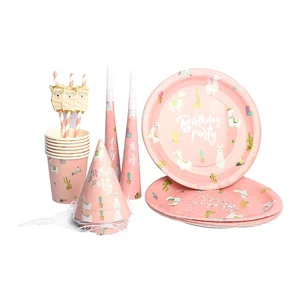 Xieli Girl Kids Birthday Party Kit Pink Color Tableware Birthday Party Supplies