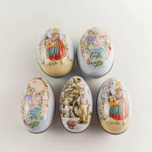 Classic Easter Festival Special Shape Metal Egg-Shape Tin Can CMYK Printed Gift Box for Candy Chocolate Holiday Supplies JF