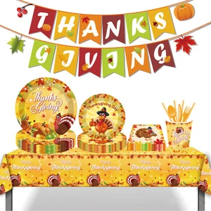 Fall Turkey Day Paper Dinnerware Sets Thanksgiving Themed Party Decorations Disposable Paper Plates Cup Sets For Home Party