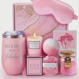 Customized Pink Series Gift Sets Spa Basket Gift Set for Women Mother's Day Diffuser and Scented Candles Gift Set