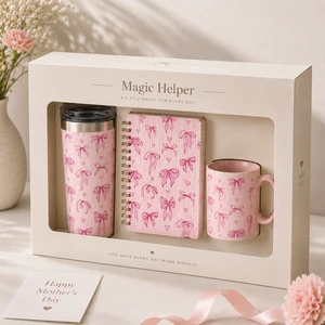 Luxury Pink Promotion Gift Set with Stainless Steel Tumbler Ceramic Mug Notebook Custom Gift Box for Women