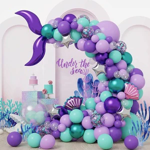 Kids Happy Birthday Celebration Supplies Balloon Ballon Garland Kit Set Items Mermaid Birthday Decorations for Birthday