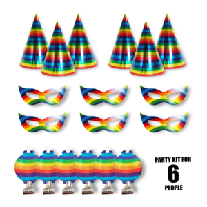 Rainbow Party Favors Kit for Kids Adults, Cone Party Hats Masks Blowouts for Birthday Pride Carnival Festival Party