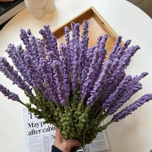 Handmade Lavender Wool Crochet Flower Wedding Bouquet Knitted Simulated Home Decoration Ornaments for Valentine's Day Day