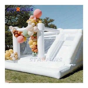 White Bounce House Slide Inflatable Commercial White Bounce Castle For Wedding And Party With Ball Pit And Slide