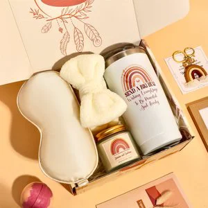 Mother's Day Rainbow Gift Set 9-Piece Care Package with 20oz Tumbler Candle Eye Mask Customized Colors Birthday Present for Mom