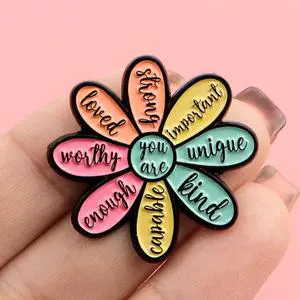 Flower Quote Enamel Pin UV Printing Silver-Plated Zinc Alloy Love Design for Bags Clothes-Chinese New Year Father's Day Gift
