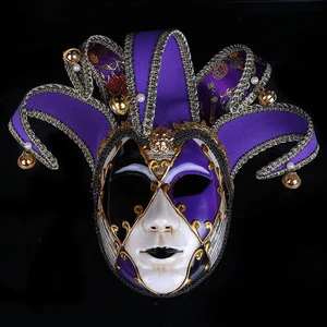 China Venetian Jester Full Face Masquerade Masks Manufacturer with Bell Unisex Halloween Carnival Venice Party Wall Decoration