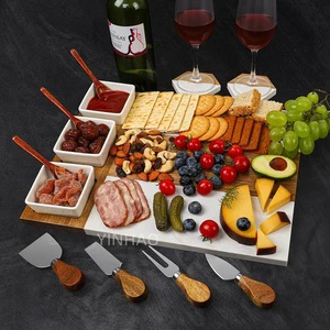 Christmas Gifts 13Pcs Marble Cheese Board With 3 Bowls 3 Spoons And 4 Charcuterie Utensils Wood Marble Cheese Board Gift Set