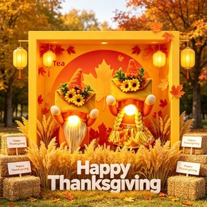 New Thanksgiving Decorative Polyester China Dolls Maple Leaf Sunflower Faceless Gnome Figurines Harvest Festival