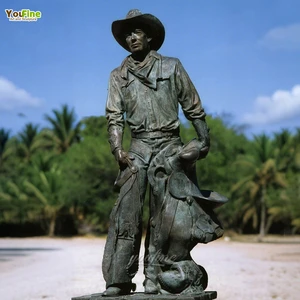 YOUFINE New Design Modern Outdoor Life Size Casting Bronze Garden Cowboy Statue Sculpture
