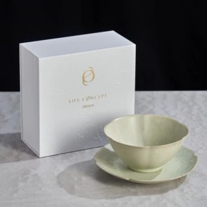 Business Gifts Elm Green Stoneware Bowl And Plate Set With Premium Gift Box For Promotional Gifts And Opening Event Souvenirs