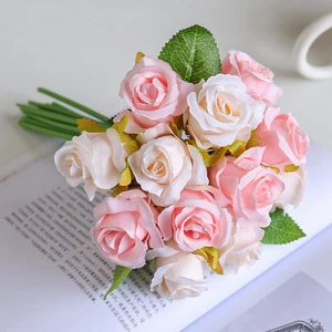 12 Heads Silk Artificial Roses Bouquet for Valentine's Day Flowers Arrangement Home Office Parties Bridal Wedding Decoration