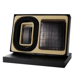 Custom Premium Genuine Cowhide Leather Belt Wallet Gift Set with Gift Box for Men