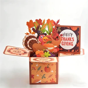 Best Selling 3D Pop up Thanksgiving Card Turkey Pumpkin Corn Surprise Box Greeting Card for Thanksgiving Party Holiday Blessing