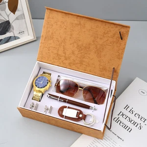 Father's Day Gift Set Men's Gift Set Quartz Watch Sunglasses Belt Ballpoint Pen Key Chain Business Box Set 5pcs