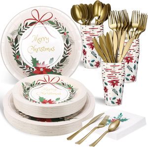 Thanksgiving Christmas Theme Party Tableware Set Disposable Paper Tray Cup Towel Knife Fork Elegant Arrangements Decorations