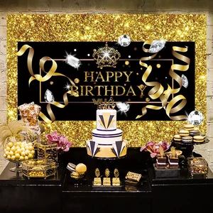 Happy Birthday Party Decorations Backdrop Glitters Banner for Adult Theme Party Decoration Photography Background