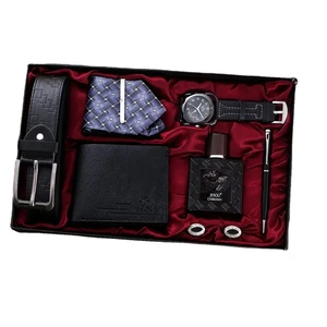 Men's Fashion 7in1 Watch Wallet Keychain Perfume Set Father's Valentine's Day Birthday Gifts Present Box Luxury Gift Set for Men