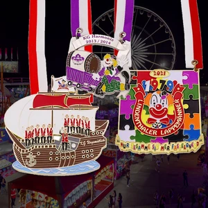 For Custom Logo Kids Large Gold Plated Glass Crystal Letterpress Printed Polyester Ribbon Commemorative Clown Carnival