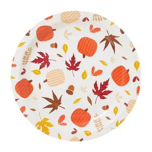 Thanksgiving Modern Hot Selling Paper Plates Holiday Party Supplies Fall Theme Autumn Leaves Pumpkin 9 Inches