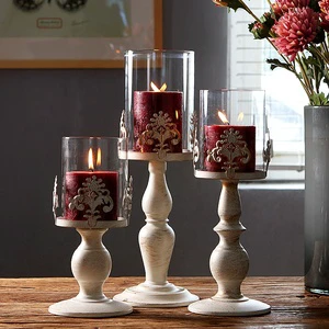 Metal Candle Stand For Home Decor Handmade Candelabra Antique Finish White Brush Gold Pillar Wedding Decorative Candle Holder