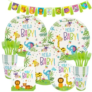 New Jungle Animals Embossed Disposable Paper Birthday Party Set Children's Birthday Baby Shower Baptism Decorations Cookie