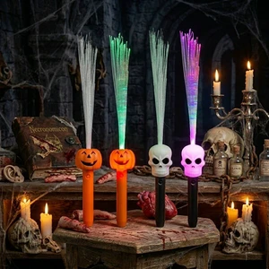 Haunted House Decoration Supplies Carnival Prize Spooky Neon Party Glow in the Dark RGB Flashing Pumpkin Skull Fiber Optic Wand