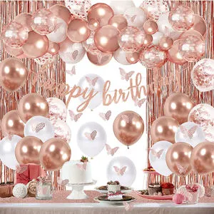 Rose Gold Bridal Shower Party Decoration Supplies Kit Bride to Be Sash Veil Temporary Tattoos Confetti Balloons Fringe Curtain