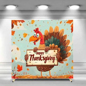 Happy Thanksgiving Square Arch Backdrop Cover Polyester Cartoon Cute Turkey Autumn Arch Background Birthday Party Customizable
