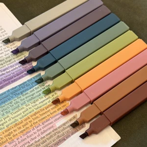 10pcs Earthy Vintage Colored Gel Ink Highlighter Marker Pen Set Oblique Brush Tip Soft Touch Rubber Finish Non-Erasable Office
