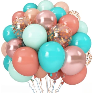 60pcs Teal Peach Rose Gold Metallic Confetti Balloons Kit, Assorted Color Latex Balloons Bulk for Wedding Birthday Party Supply