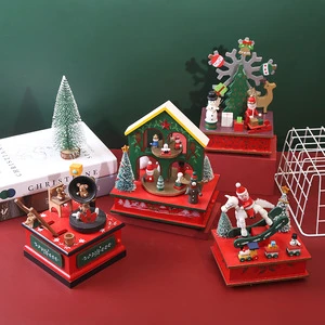 New Christmas Music Box Children's Christmas Gifts Christmas Musical Carousel Wooden Desktop Decoration