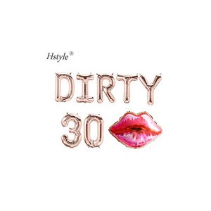 Hstyle DIRTY 30 Brand New Product Letter Balloons With Red Lips Balloon 30th Elegant Birthday Decorations Party Supplies Kit