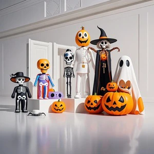 Bangladesh Supplier Funny Halloween Costume Glowing Skeleton with Pumpkin Ghost Custom Cloak for Christmas Cosplay